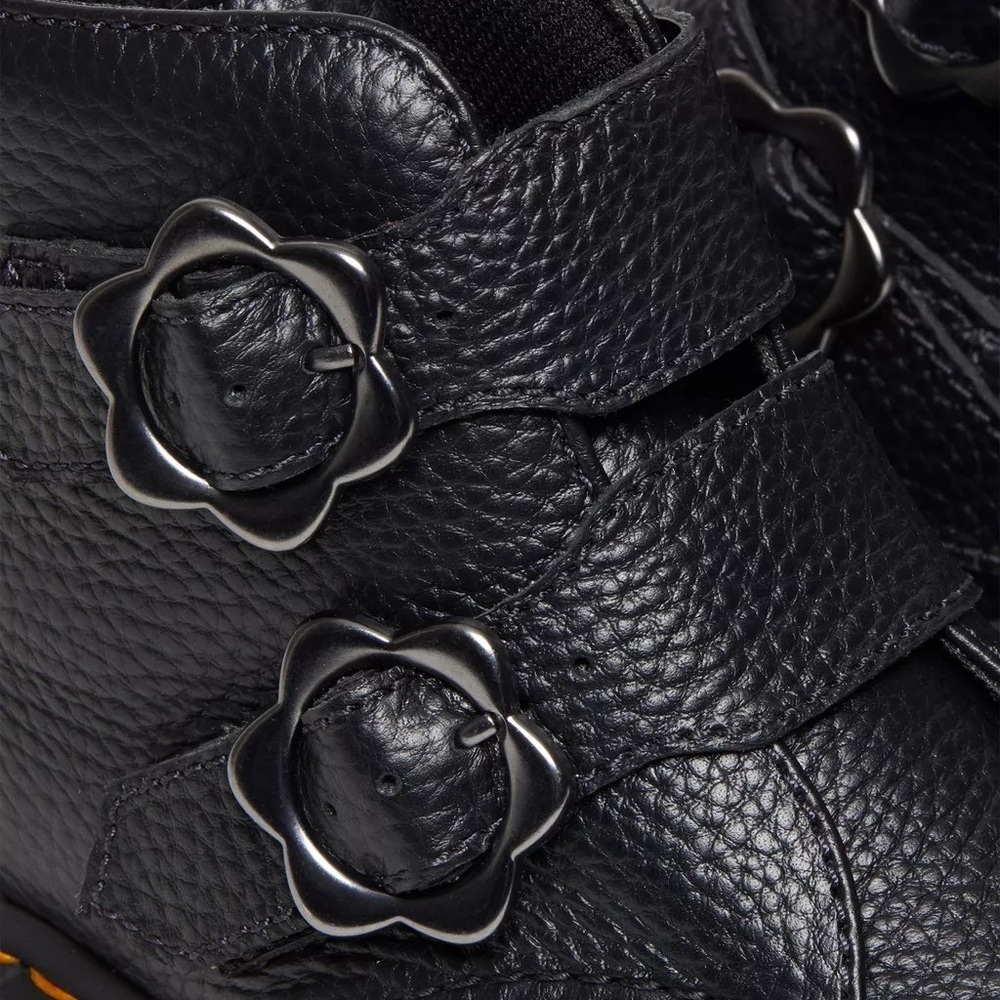 New Dr. Martens Women's Devon Flower Buckle Leather Platform Boots - Picture 6 of 8